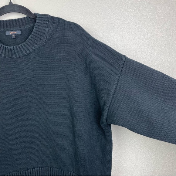 Quince Women's Large 100% Organic Cotton Boyfriend Crew Neck Sweater Black Knit - Picture 7 of 16